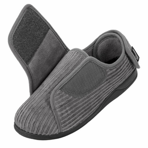 Hometop Grey House Slippers Traction Hard Soles Double Velcro Woman 9 Elderly